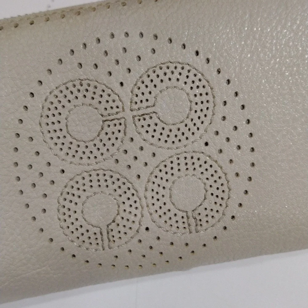 Authentic Coach Off-White Zip-Around Wallet – Perforated C Logo Leather Clutch
